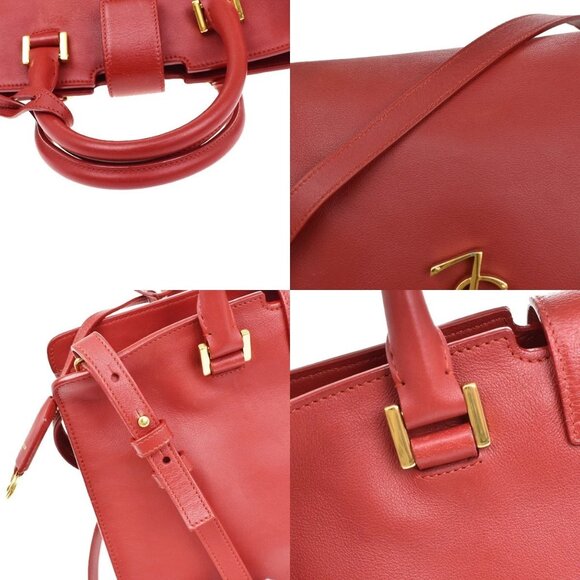 SAINT LAURENT YSL Logo Cabas 2 Way Hand Bag Leather Red GHW Italy 29KB315 - Picture 7 of 16